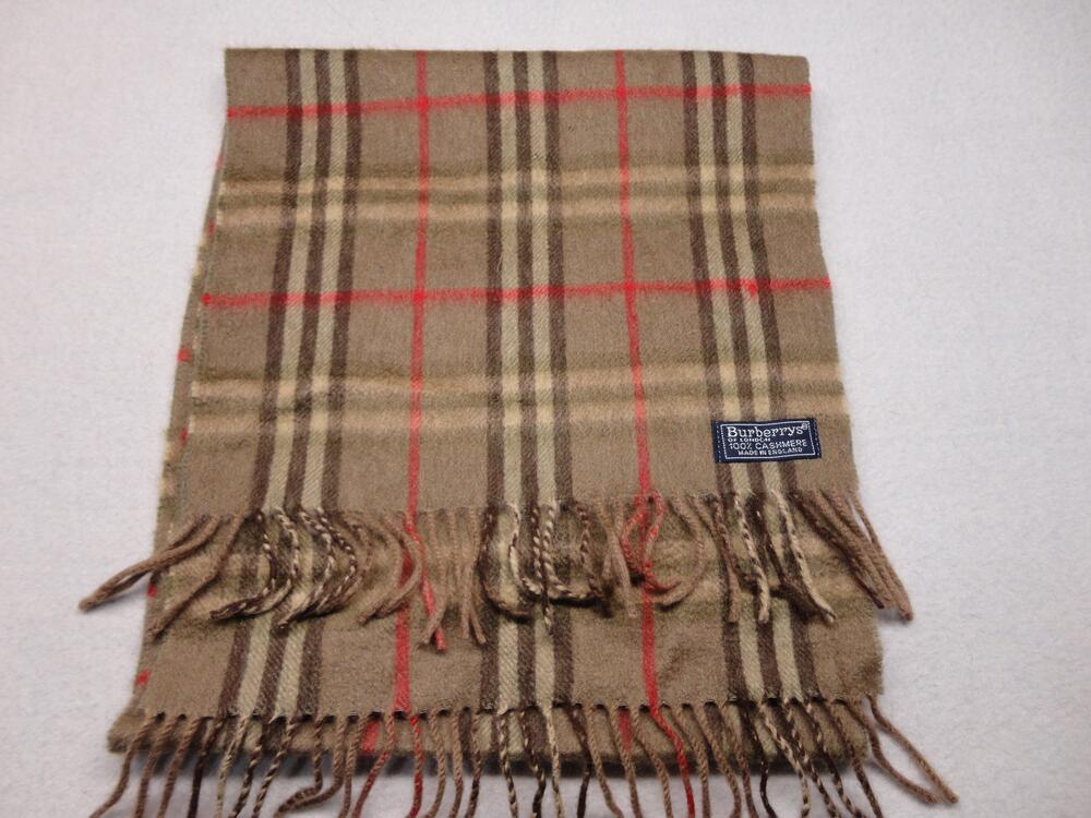 Vintage Burberrys Scarf Womens Beige Plaid Cashmere Fringe Made Scotland Winter